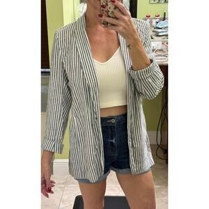 Tahara linen medium blazer grey pin stripe roll sleeve NWOT